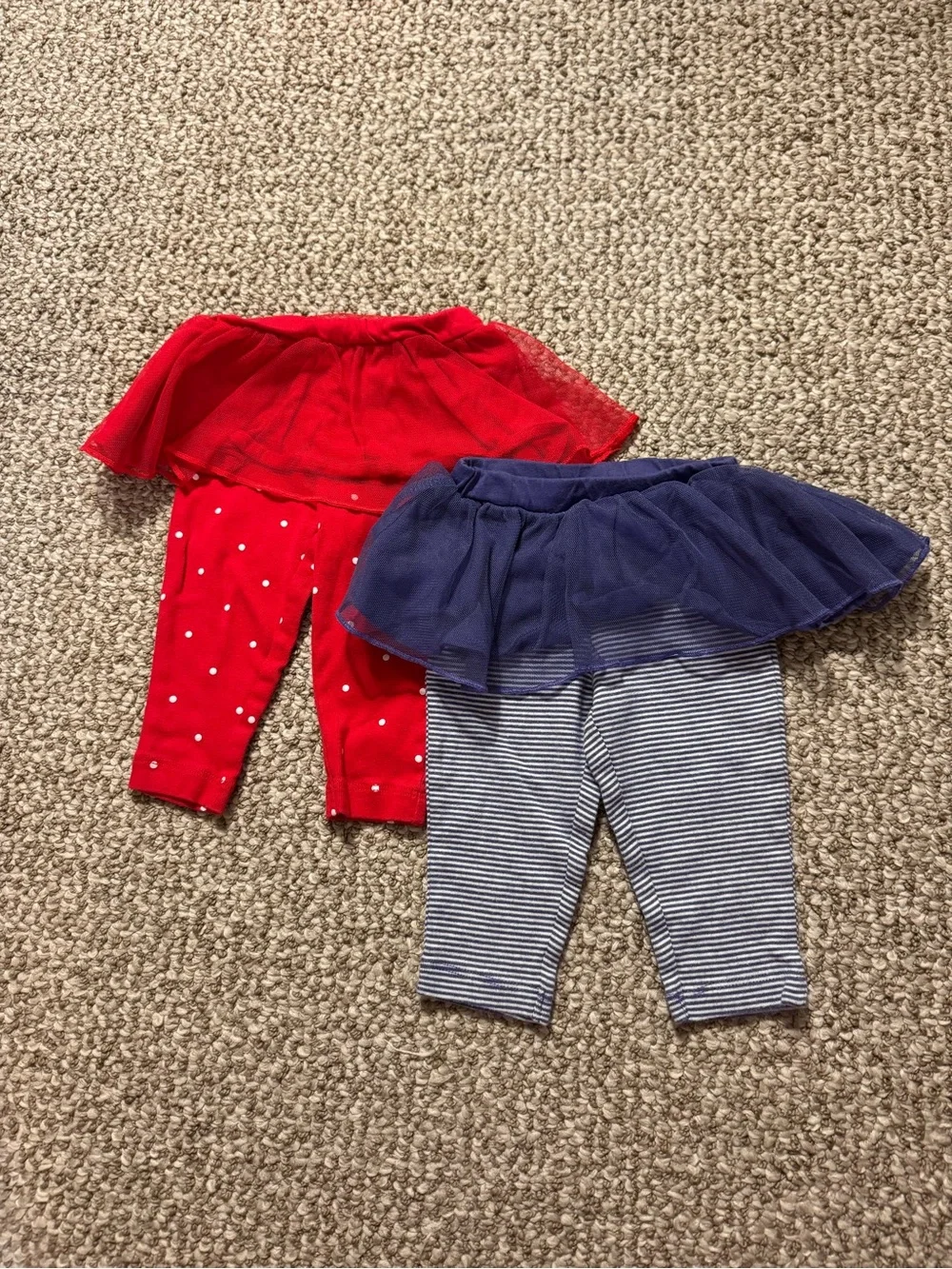 Set of 2 Baby Girl Carter's Tutu Skirted Legging Red Dot Purple Stripe 6 Months